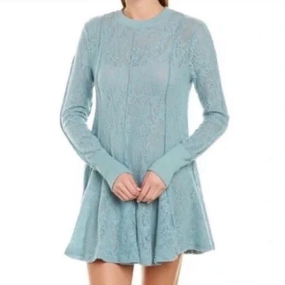 Free People Dresses & Skirts - Free People womans blue lace long sleeve mini dress size M